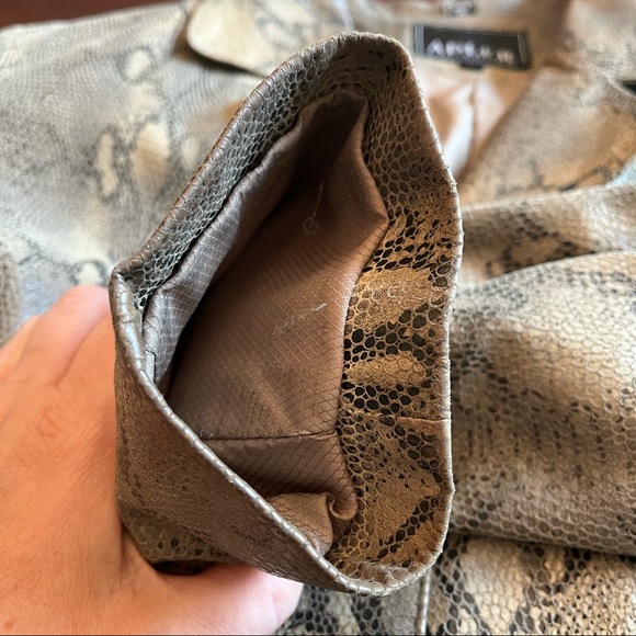 Vintage Adler Reptile Print Genuine Leather Olive Button Front Coat Size Medium - Picture 5 of 11